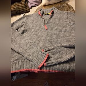 Prince & Fox Gray Half-Zip Sweater with Pink Trim XL Excellent